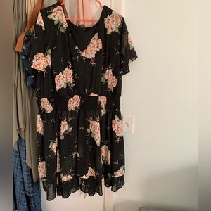 Torrid Size 4 little black dress with pink flowers.